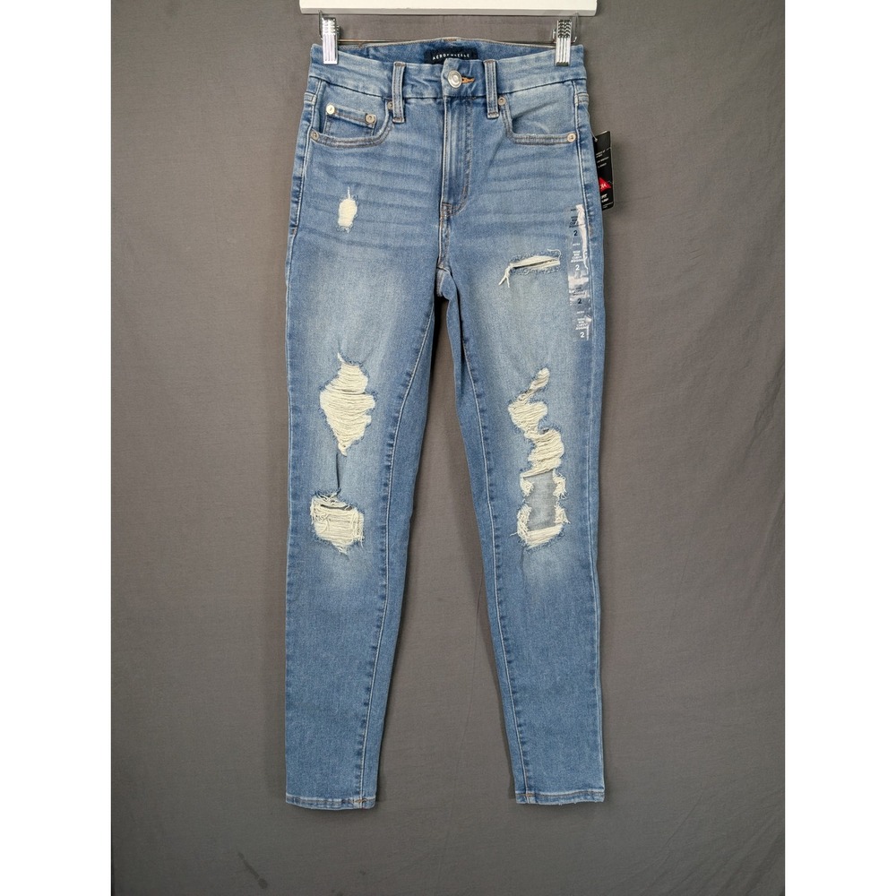 Aeropostale High Rise Curvy Jegging Distressed Blue Denim Size 2R 8326